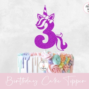 Unicorn Cake Topper, Custom Age Cake Topper, Unicorn Birthday Party