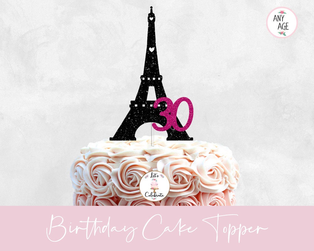 Custom Paris Eiffel Tower Pink Baby Birthday Edible Cake Topper Stickers  Wafer Rice Cupcake Drink Topper