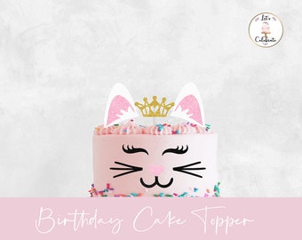 Cat Face Cake Topper Glitter Kitten Birthday Party Decoration