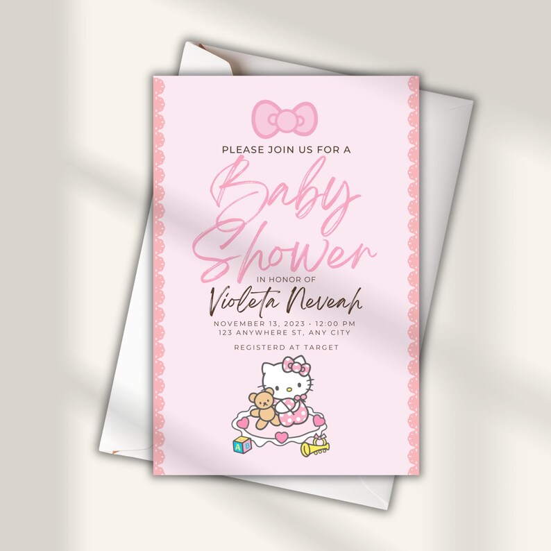 Kitty Baby Shower Invitation Editable Digital, Baby Shower Invitation ...