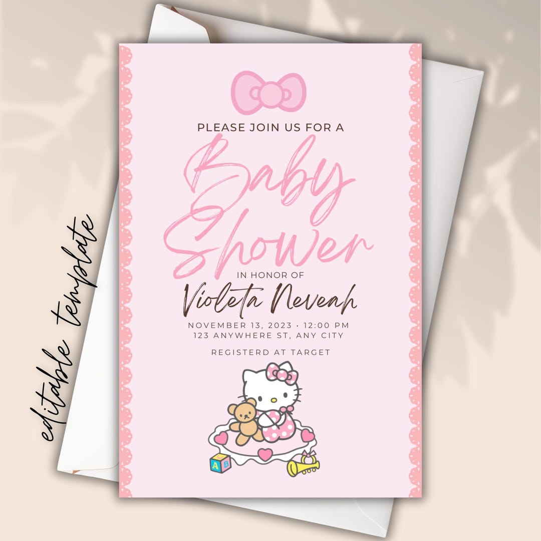 Kitty Baby Shower Invitation Editable Digital, Baby Shower Invitation ...