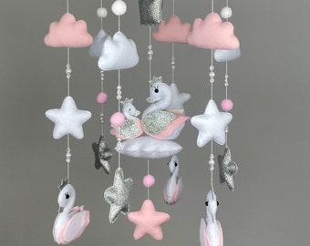 Baby mobiel meisje zwaan decor kinderkamer wieg mobiel meisje roze babymobiel vilt hangende mobiel zwaan kraamcadeau