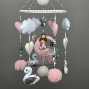 Baby Mobile Mädchen Prinzessin Kinderzimmer Mobile Baby Krippe Mobile Schwan Kinderzimmer Dekor Boho Baby Mobile Neues Baby Mädchen Geschenk Erwartete Mutter Geschenk