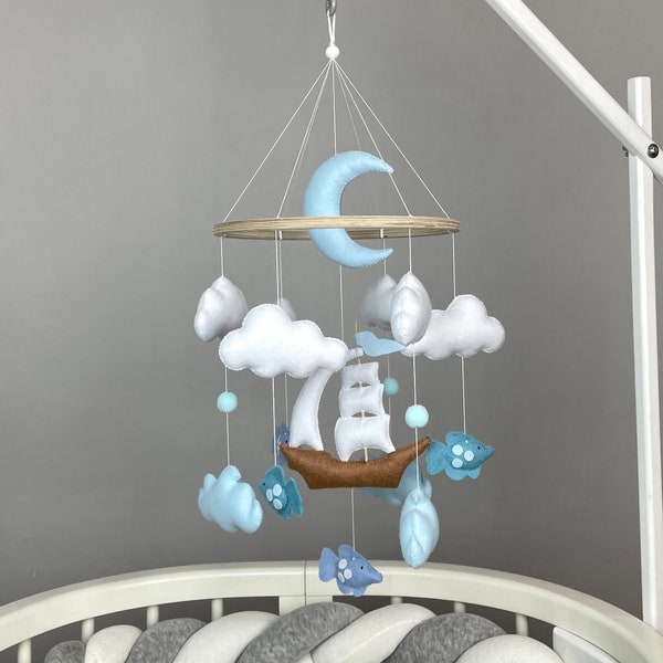 Ocean baby mobile boy ship mobile nursery crib mobile fish personalized mobile