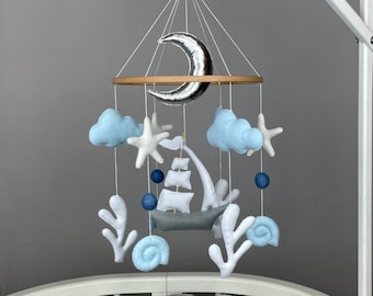 Ocean baby mobile boy Ship nursery mobile corals  Nautical theme decor Ocean baby shower New baby gift