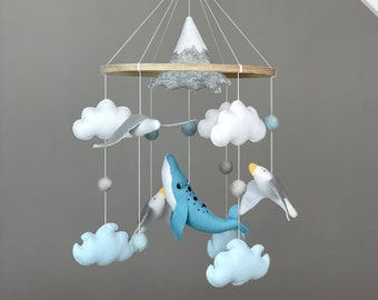 Ocean mobile for crib Whale baby mobile seagull Nautical nursery mobile Sealife Ocean baby shower