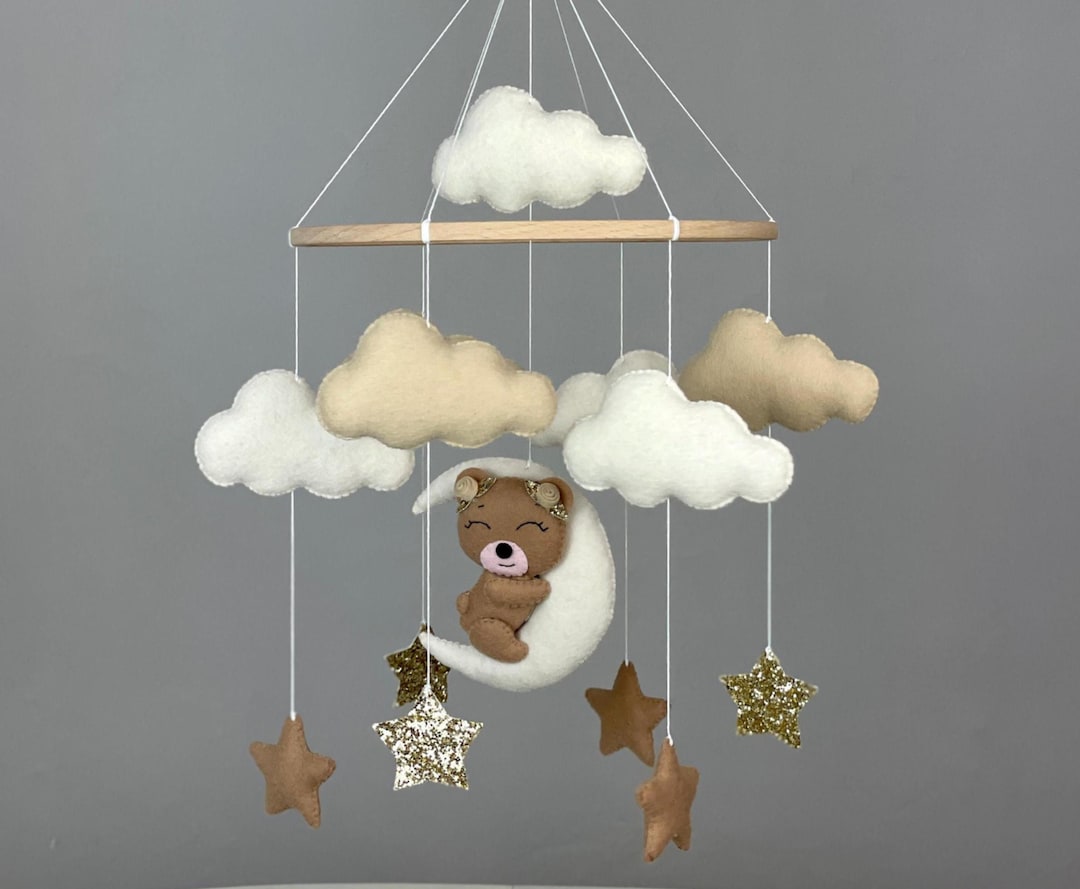 Bear Baby Mobile Crib Teddy Bear Nursery Decor Felt Hanging Mobile ...