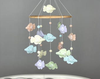 Fish baby mobile crib Nautical nursery decor Under the sea mobile Baby mobile girl Felt fish mobile Coastal mobile Ocean baby shower