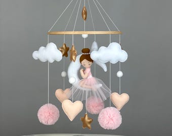 Mobile ballerine pour chambre bébé fille Mobile bébé ballerine Boho rose berceau Mobile ballet mobile suspendu en feutre