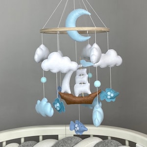 Ocean baby mobile boy Ship mobile Nautical nursery decor Baby crib mobile Fish mobile personalized Ocean baby shower New baby boy gift
