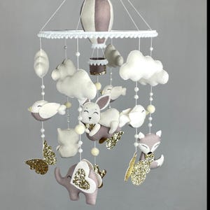 Bunny baby mobile girl Bunny nursery decor Baby crib mobile Hot air balloon mobile Butterfly mobile Felt animal mobile Expecting mom gift