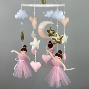 Ballerina baby mobiel meisje kinderkamer vilt wieg mobiel nieuwe baby cadeau meisje gepersonaliseerde mobiel