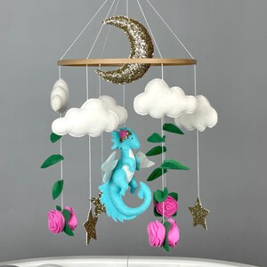 Dragon baby mobile girl Dragon nursery decor Felt dragon Fantasy mobile Dragon crib mobile Flower baby girl mobile Dragon baby shower