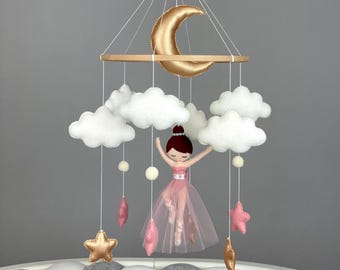 Mobile bébé ballerine décoration chambre d'enfant ballerine mobile Mobile ballerine pour berceau mobile chambre d'enfant fard à joues mobile suspendu en feutre