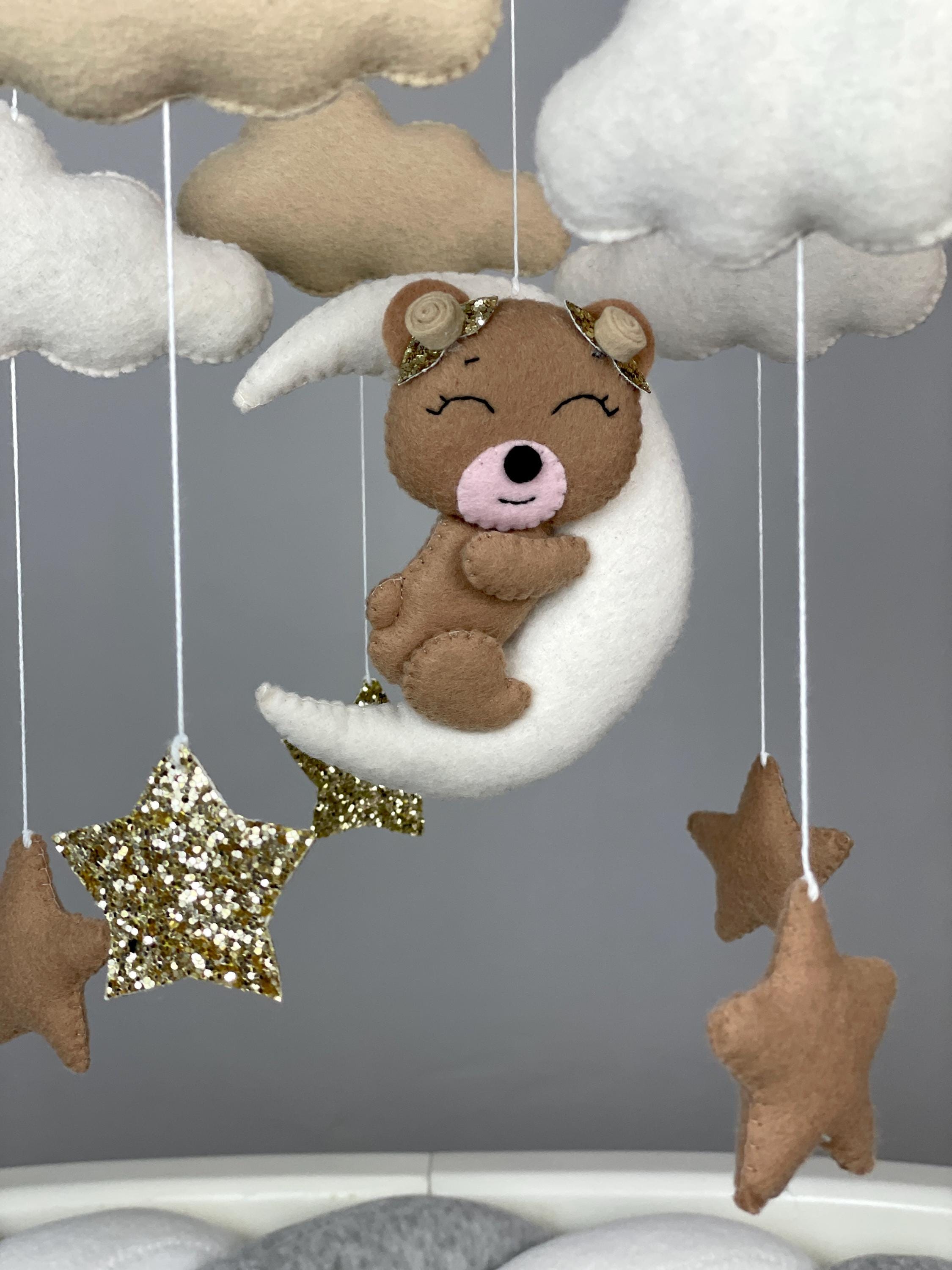 Bear Baby Mobile Crib Teddy Bear Nursery Decor Felt Hanging Mobile ...