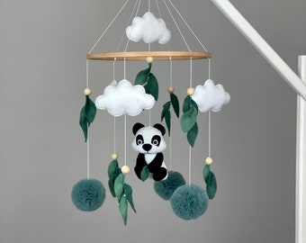 Panda baby mobile Neutral nursery crib mobile felt safari animal mobile Pregnancy gift Nursery decor idea