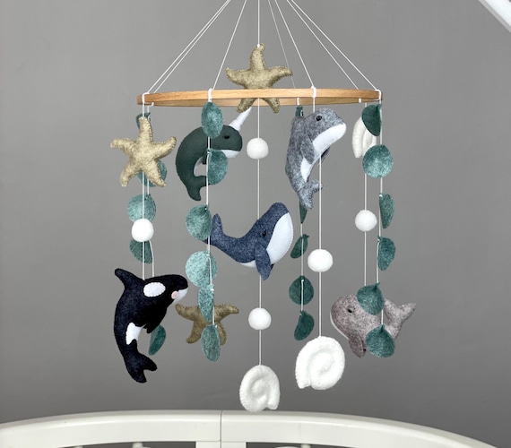 Ocean baby mobile neutral Whale mobile Nautical nursery decor Under the sea  mobile Felt ocean animal Nautical baby shower New baby gift