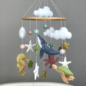 Ocean baby mobile crib Nautical mobile  Under the sea mobile Ocean nursery mobile Felt whale mobile Neutral mobile Nautical baby shower