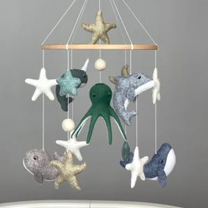Ocean baby mobile neutral Nautical nursery decor octopus Under the sea mobile whale  Sea creature mobile Ocean baby shower