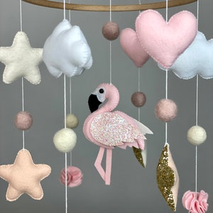 Baby mobile girl with flamingo Felt nursery mobile crib pink Custom baby mobile Baby shower gift New baby gift image 3
