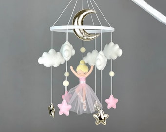 Mobile ballerine pour bébé fille décoration chambre d'enfant ballerine rose Mobile ballerine blonde berceau mobile cadeau de baby shower ballerine boho