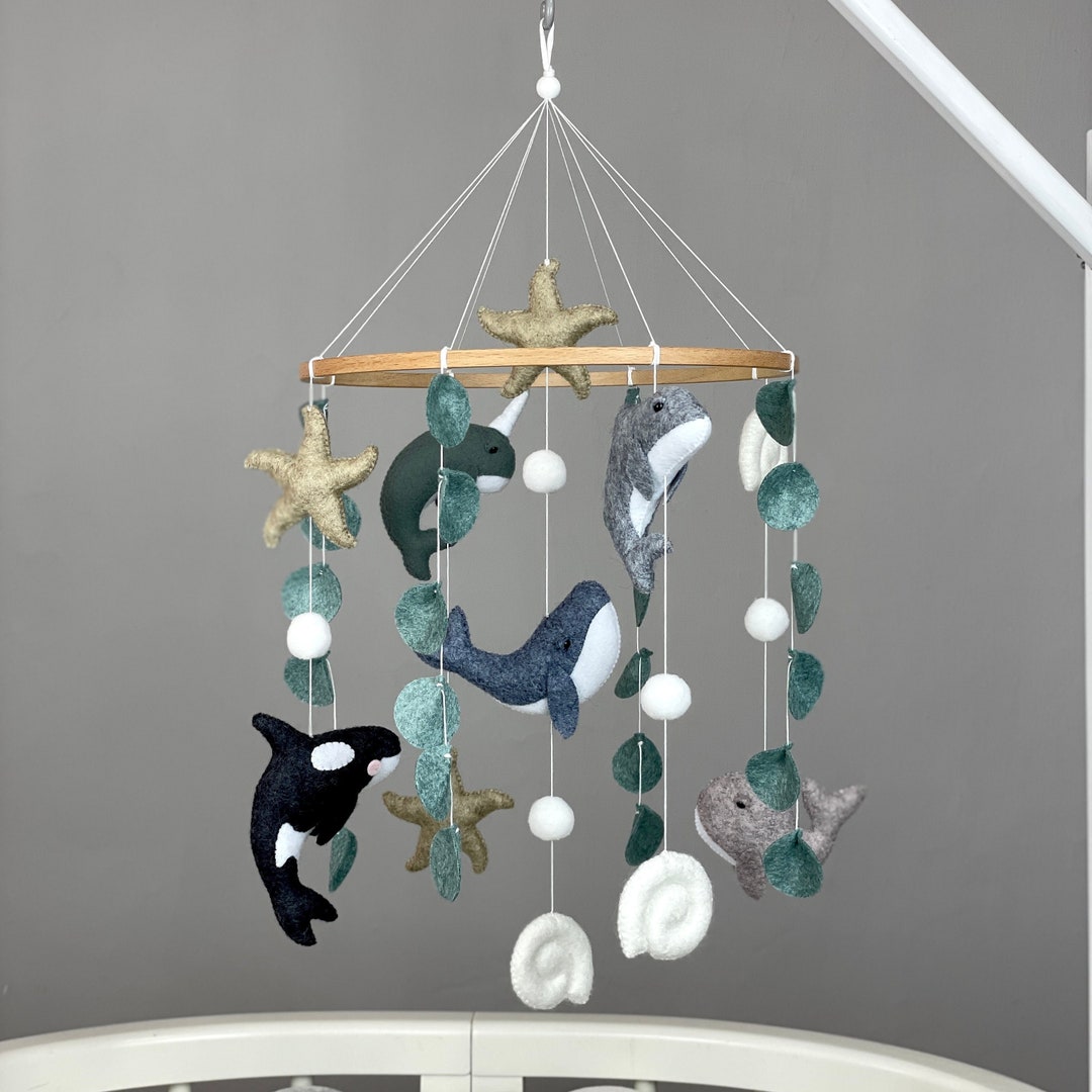 Whale Baby Mobile Neutral Ocean Crib Mobile Narwhal Sea Animal Mobile