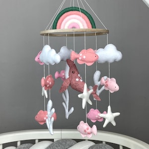 Ocean mobile for baby girl Whale nursery decor Nautical mobile Pink baby mobile rainbow Fish mobile Ocean baby shower