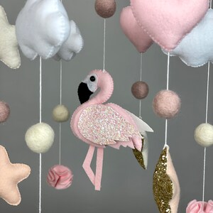 Baby mobile girl with flamingo Felt nursery mobile crib pink Custom baby mobile Baby shower gift New baby gift image 7