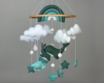 Mobile bébé océan pour lit de bébé Mobile baleine en feutre Chambre de bébé nautique Mobile poisson Mobile bébé neutre mobile pour lit de bébé Mobile baby shower océan