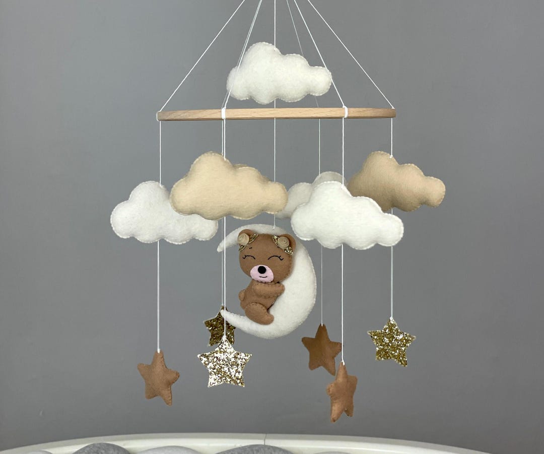 Bear Baby Mobile Crib Teddy Bear Nursery Decor Felt Hanging Mobile ...