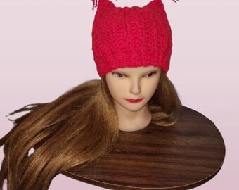 Chapeau fantaisie pour chat - Rouge - Joli cadeau unique - Crochet fait main