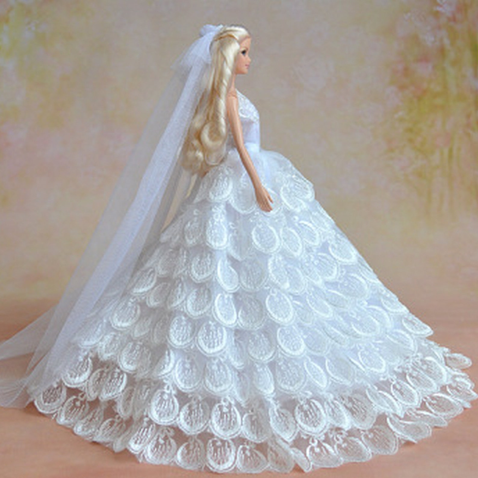 White dress Barbie Wedding Dress Veil set Fits Barbie | Etsy