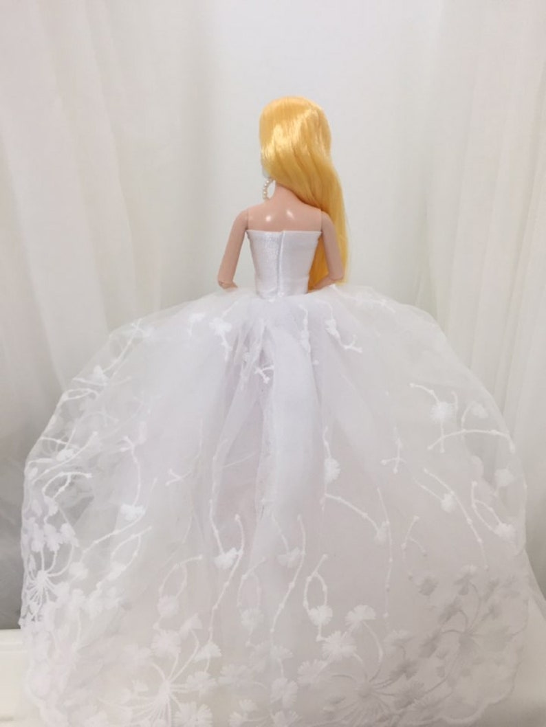White dress Barbie Wedding Dress Long Barbie Veil set Fits | Etsy