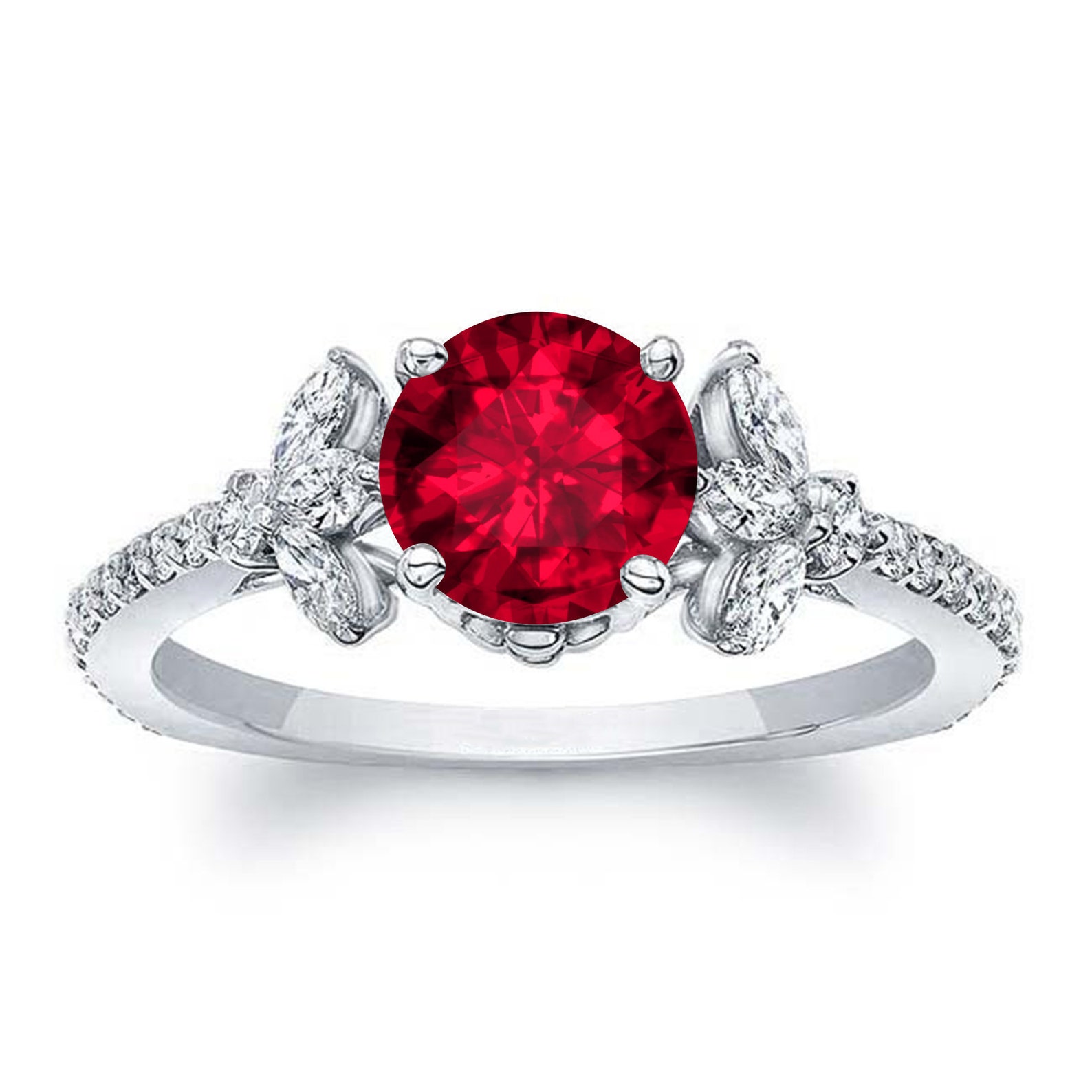 Ruby Engagement Ring Women's Wedding Ruby Ring White - Etsy