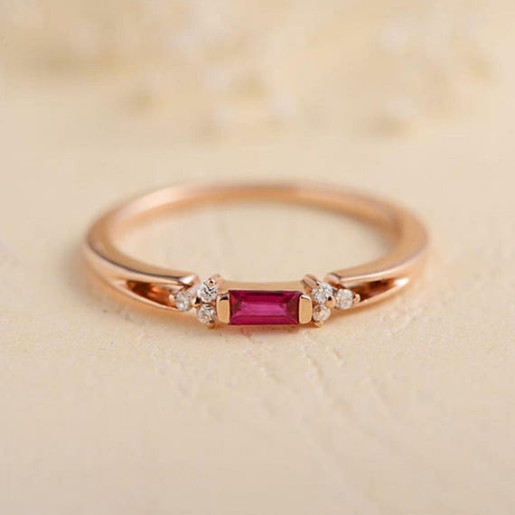 Ruby Baguette Ring Engagement Ring Diamond Cluster | Etsy