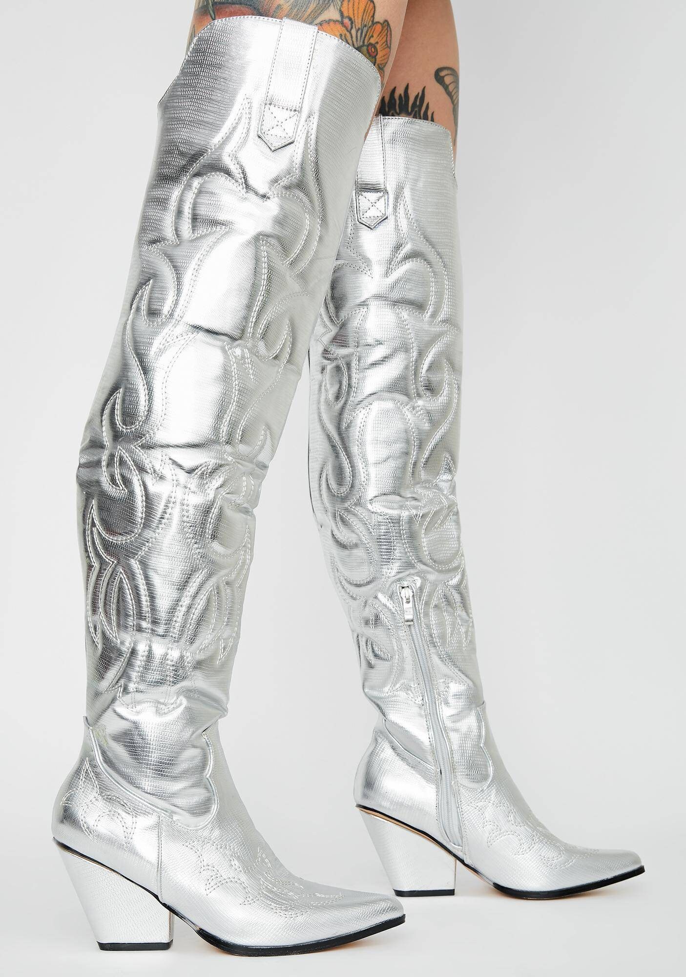 Disco Metallic Western High Boots Etsy