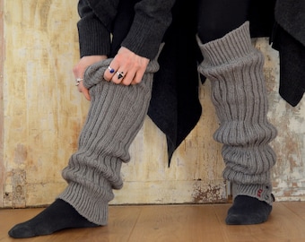 pure lambswool hand-made fair trade leg warmers - rib knit, mid grey