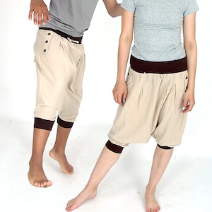 unisex drop crotch boho fair trade short cotton harem pants - Manu shorts, off white