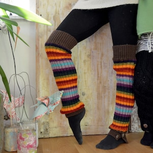 pure lambswool hand-made fair trade leg warmers - rib knit, rainbow