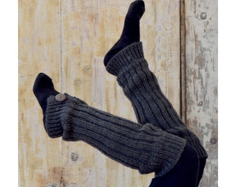 pure lambswool children hand-made fair trade leg warmers - rib knit, dark grey