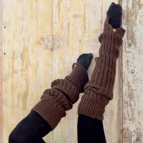 pure lambswool hand-made fair trade leg warmers - rib knit, brown