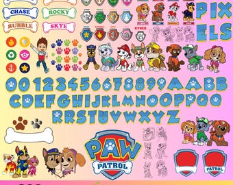 Paquete de más de 1000 archivos SVG, PNG y DXF de Patrulla Canina, diseños de cumpleaños infantiles, archivos Cricut, imágenes prediseñadas de sublimación, fuente de Patrulla Canina, paquete de vectores imprimibles