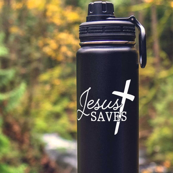 Jesus Saves Cross Car Decal - Christian Permanent Vinyl Decals / Stickers for Laptops, mugs, travel cups, water bottles and more