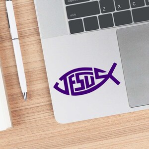 Jesus Fish Car Decal - Christian Permanent Vinyl Decals / Stickers for Laptop, car, mug, travel cup, water bottle and more. Oracle 651