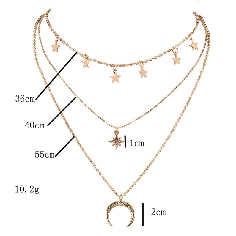 Gold Necklace Pendant Necklace Star and Moon Necklace Set Layered Set Set of 3 necklaces Perfect Gift Delicate layered necklaces set