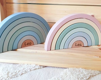 Regenbogen personalisiert aus Holz für Baby und Kind als Geschenk zur Geburt oder Babyparty