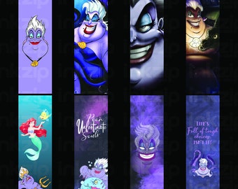 Puede incluir: Conjunto de ocho marcadores digitales con Ursula de La Sirenita de Disney. Los marcadores presentan diferentes imágenes de Ursula, incluyendo primeros planos de su rostro, su cuerpo completo y sus tentáculos. Los marcadores también presentan texto de la película, como "Pobres almas desafortunadas" y "La vida está llena de decisiones difíciles, ¿verdad?"