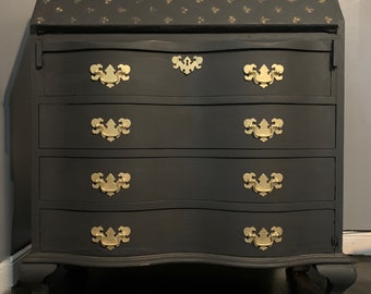 Hand Painted Secretary Desk with embossed wallpaper