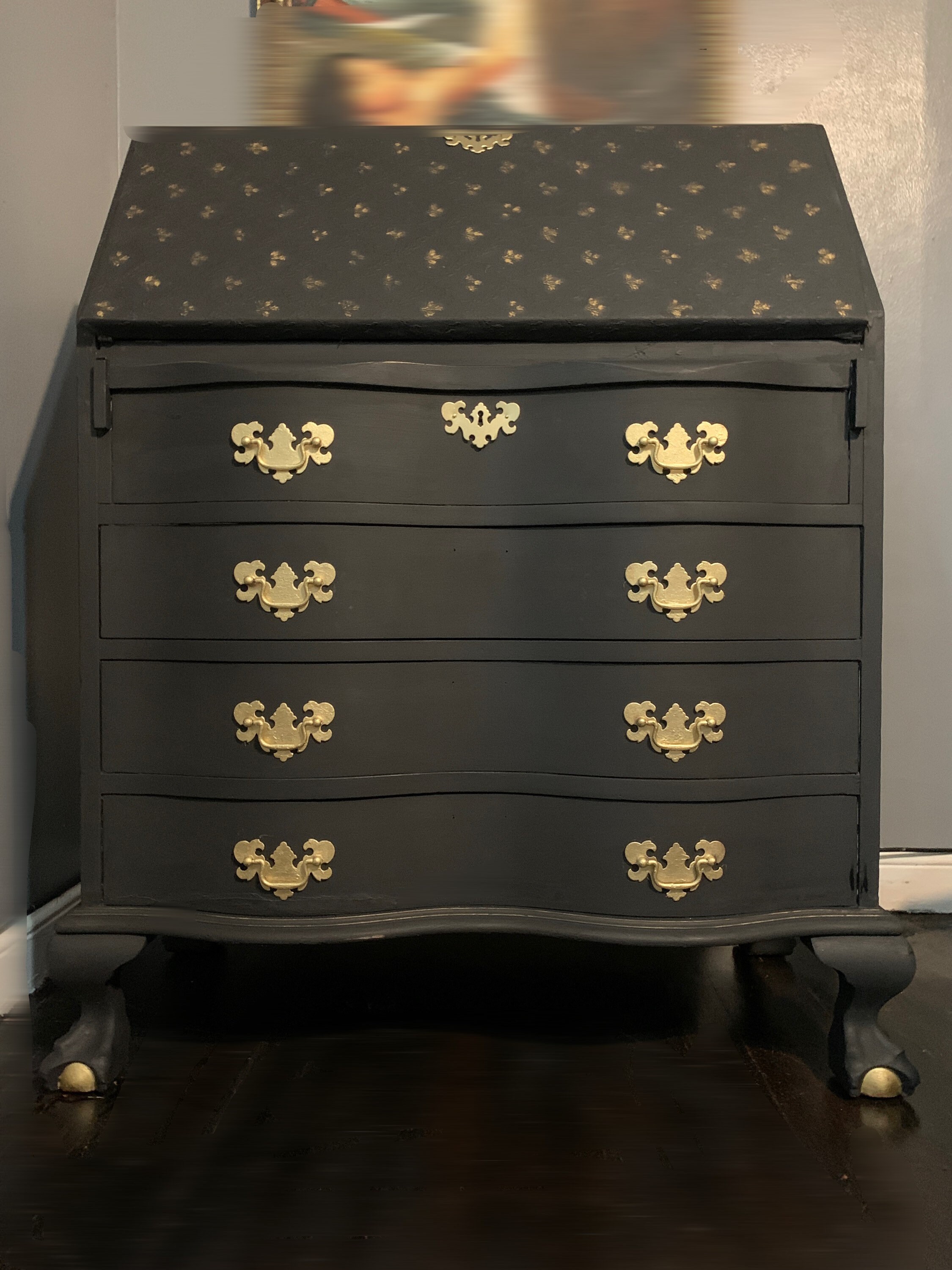 Hand Painted Secretary Desk With Embossed Wallpaper - Etsy