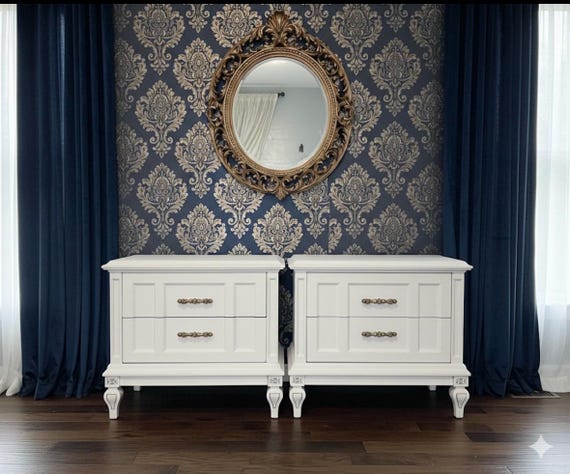 Sold. Pair of Vintage 2 Drawer White Nightstands